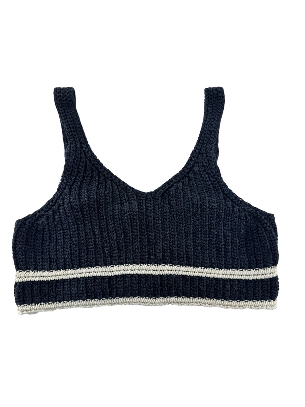 Zara Dark Navy Knit Crop Tank with Ivory Tag Detail